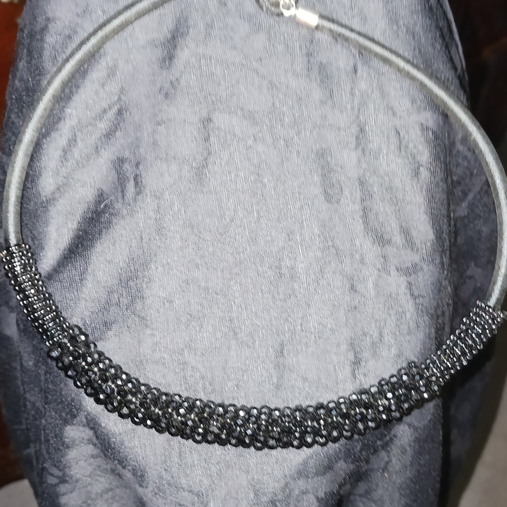 Crochet rope black Crystal bead choker
